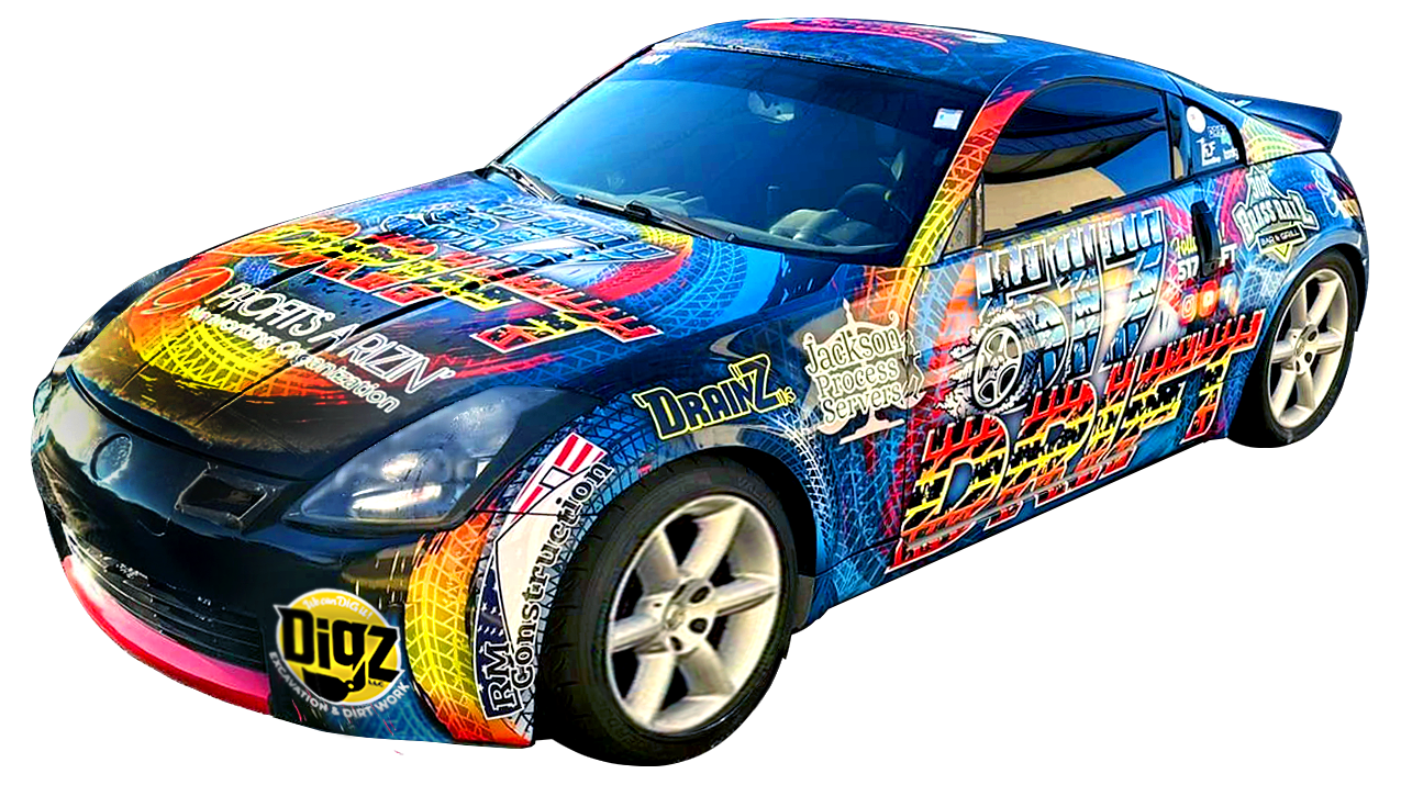 Drift racing 350Z driver's side wrap